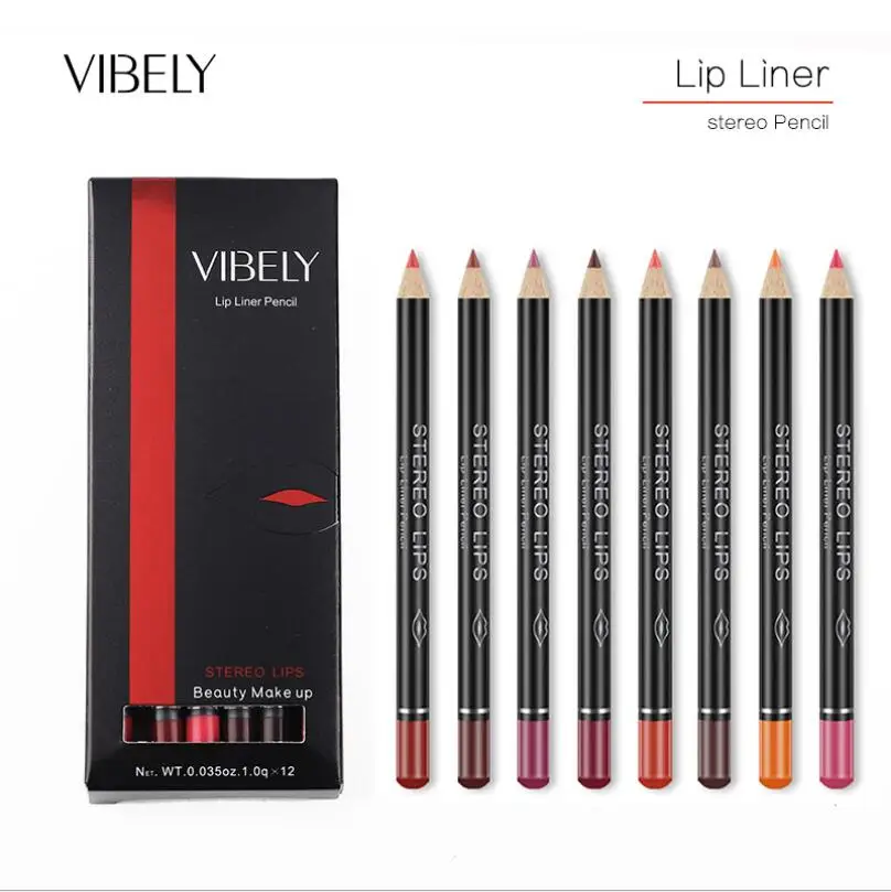 12 farben Stilvolle Lip Liner Bleistift Wasserdicht Dauerhafte Lip Liner Bleistift Schwarz Farbe Sexy Matte Stick Schönheit Make-Up Kosmetische T1050