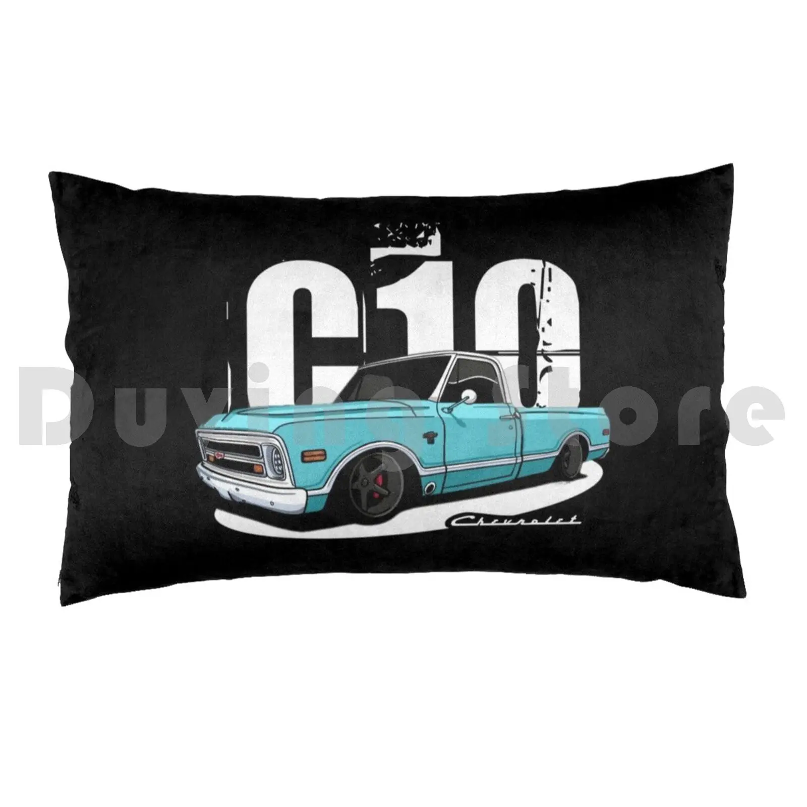 C10 Orange Pickup Truck Custom BluePillow case Automobile Truck Chevy Car Cars Classic