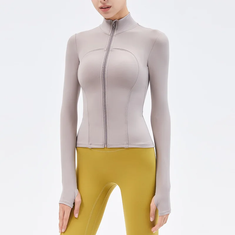 New Nude Yoga Jacket Stand Collar Zipper Shirt Women\'s Gym Running Sports Fitness Long Sleeve Slim High Stretch Top 6 Color