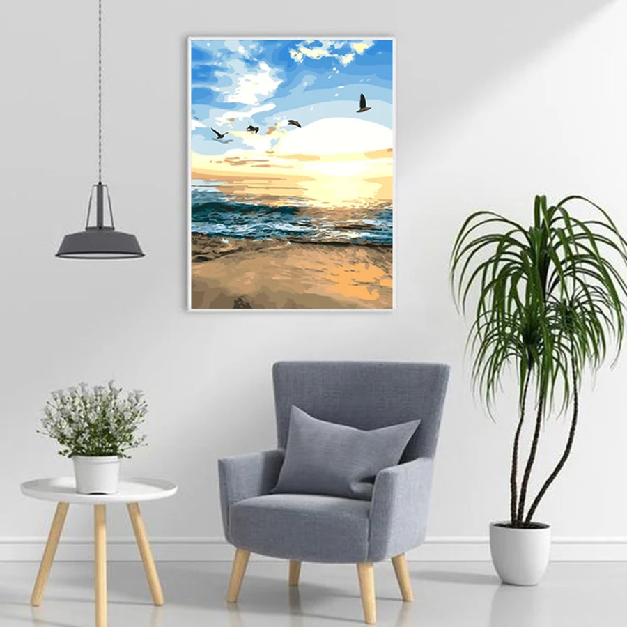 Diamond Painting Seascape Frame Digital Oil Painting Acrylic Digital Oil Painting Digital Hand-Painted Oil Painting Mosaic Home