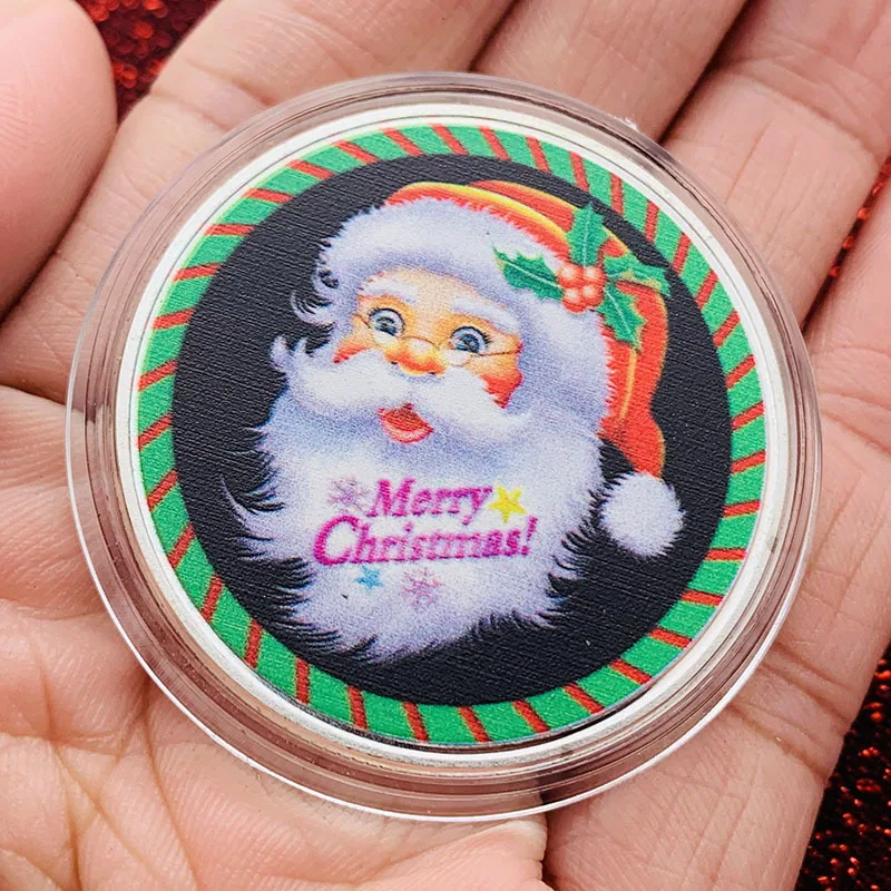 

Xmas Merry Christmas Special Badge Colorful Painted Santa Claus Silver Coin Metal Craft Xmas Navidad 2022 New Year Souvenir Gift