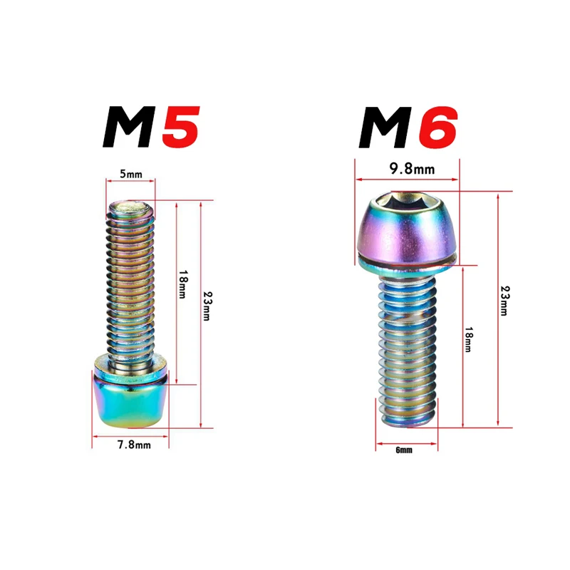 Titanium Plated Screws Bolt 4mm Hexagon Socket M5/M6*18mm Fasten Bolts Screw With Washer Stainless Steel MTB Bicycle Accessories