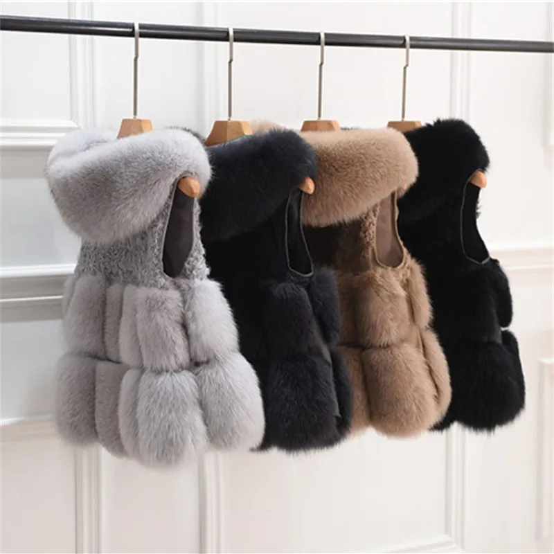 

Fur Vest Female Short 2021 New Casual Korean Fashion Fur One Piece Imitation Fox Fur Hooded Vest Thin Waistcoat High Quality