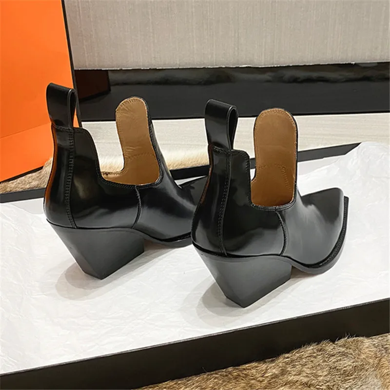 Stivaletti da donna a punta in vernice Leathe stivaletti corti da donna scarpe con zeppa autunnali da donna tacchi alti da donna décolleté con zeppa