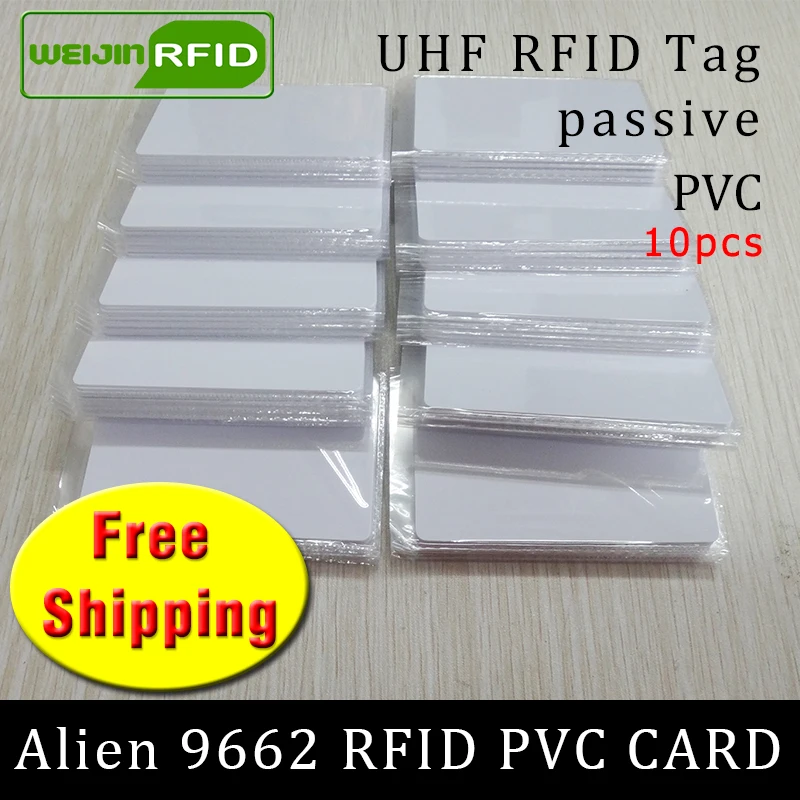 UHF RFID tag PVC card Alien 9662 EPC6C 915mhz 868mhz 860-960MHZ Higgs3 10pcs free shipping long range smart passive RFID tags