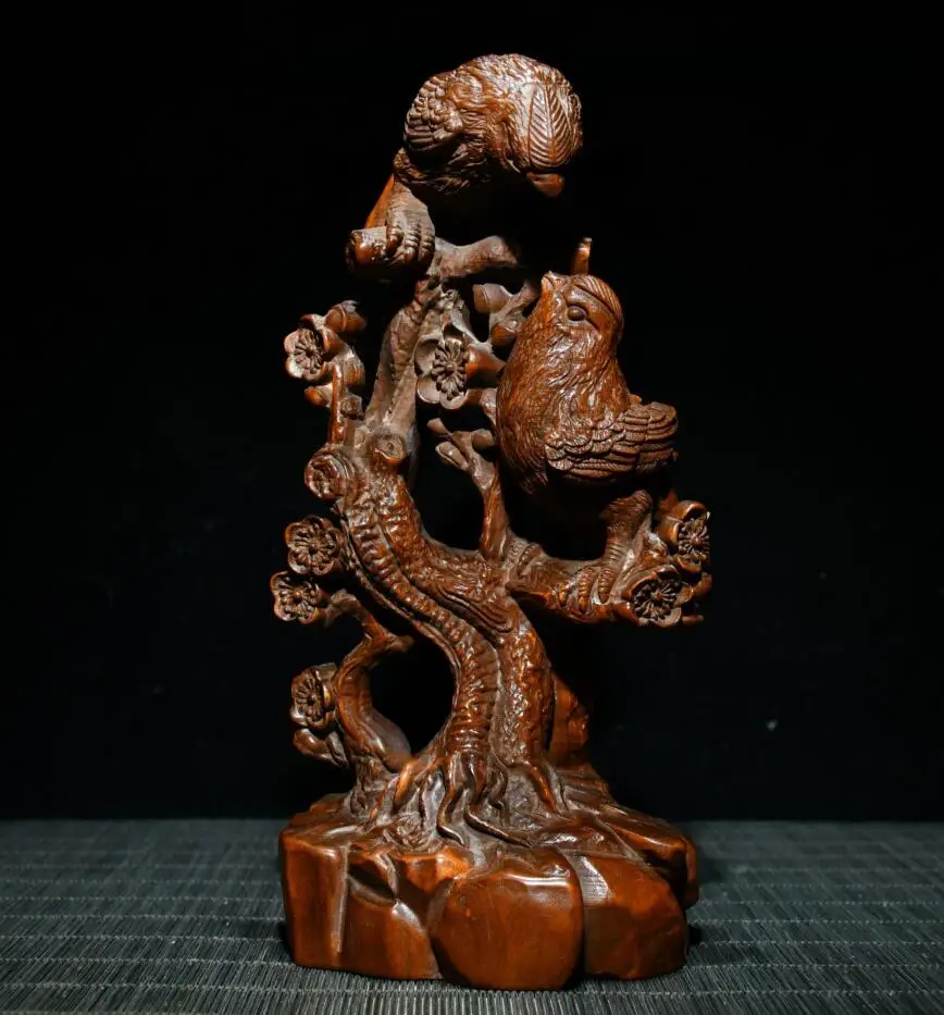 

Archaize seiko Hand-carved boxwood auspicious blessing magpies household decoration crafts statue