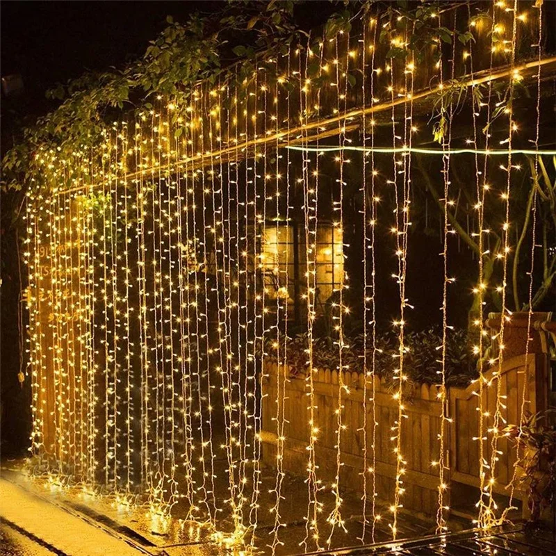 3x1/3x2/3x3M LED Icicle Curtain String Light 8 Mode Christmas Fairy Lights Garland for Xmas Wedding Party Home Patio Gaden Decor