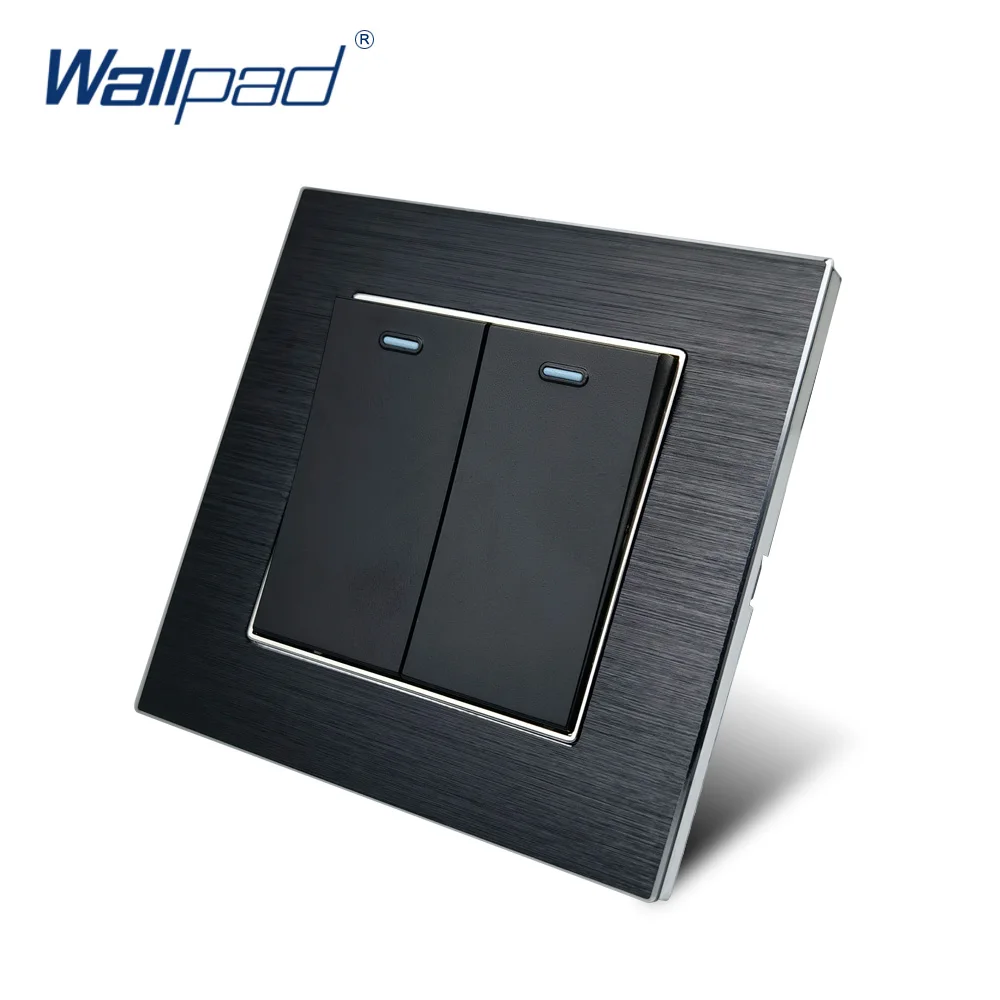 New Arrival 2 Gang 1 Way Wallpad Luxury Wall Light Switch Indicator AL Satin Metal Panel Push Button Switches Interrupteur