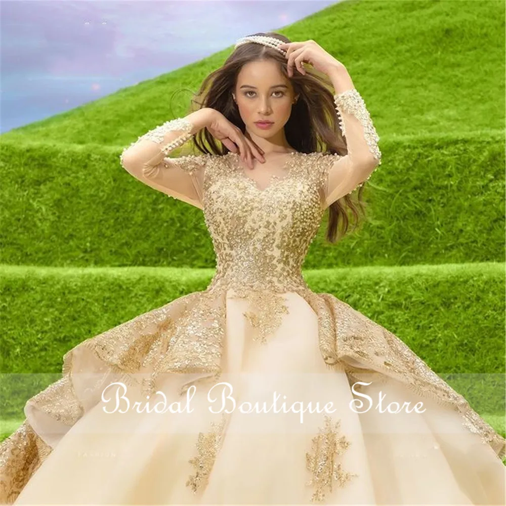 Rotterdam-Robe de princesse Quinceanera, manches longues, paillettes appliquées, perles, Cendrillon, Sweet 16, robe éducative à lacets, 15 ans, kl, 2024