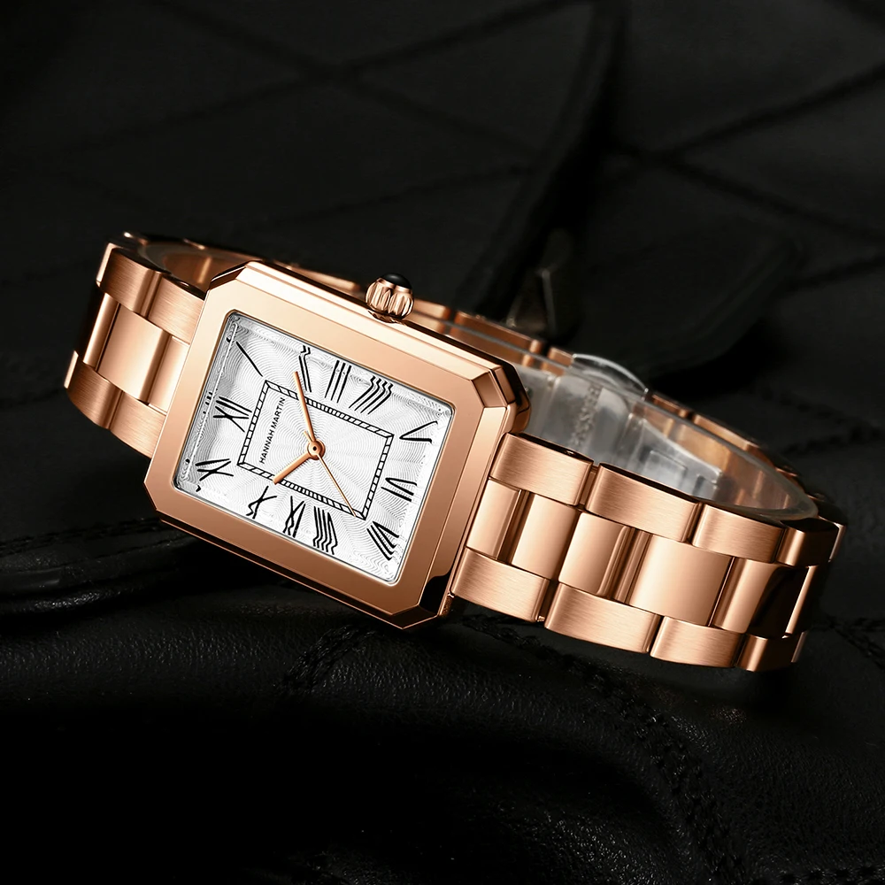 Japan Movement Square Dial Women Watch Fashion Elegent  Female Rose Gold Stainless Steel Band Waterproof Quartz Wristwatches