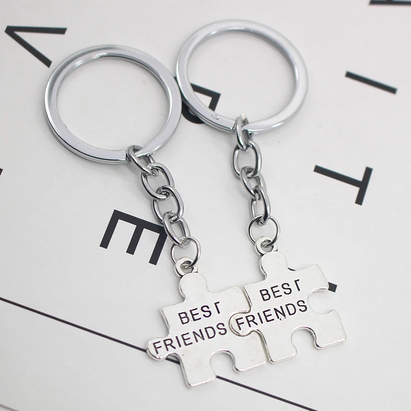 2Pcs Trendy Best Friends BFF Key Chains Irregular Puzzle Stitching Metal Key Chain Jewelry BFF Friendship Accessories Gifts