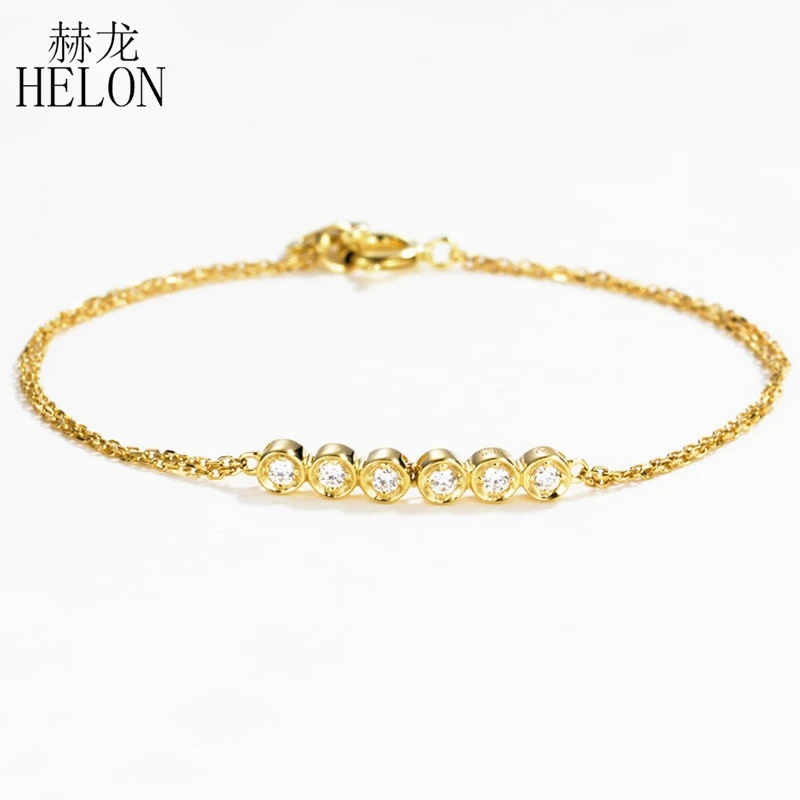 

HELON Diamonds Bracelet Solid 18k Yellow Gold 0.12ct SI/H Natural Diamonds Women Engagement Trendy Jewelry Gift Chain Bracelet