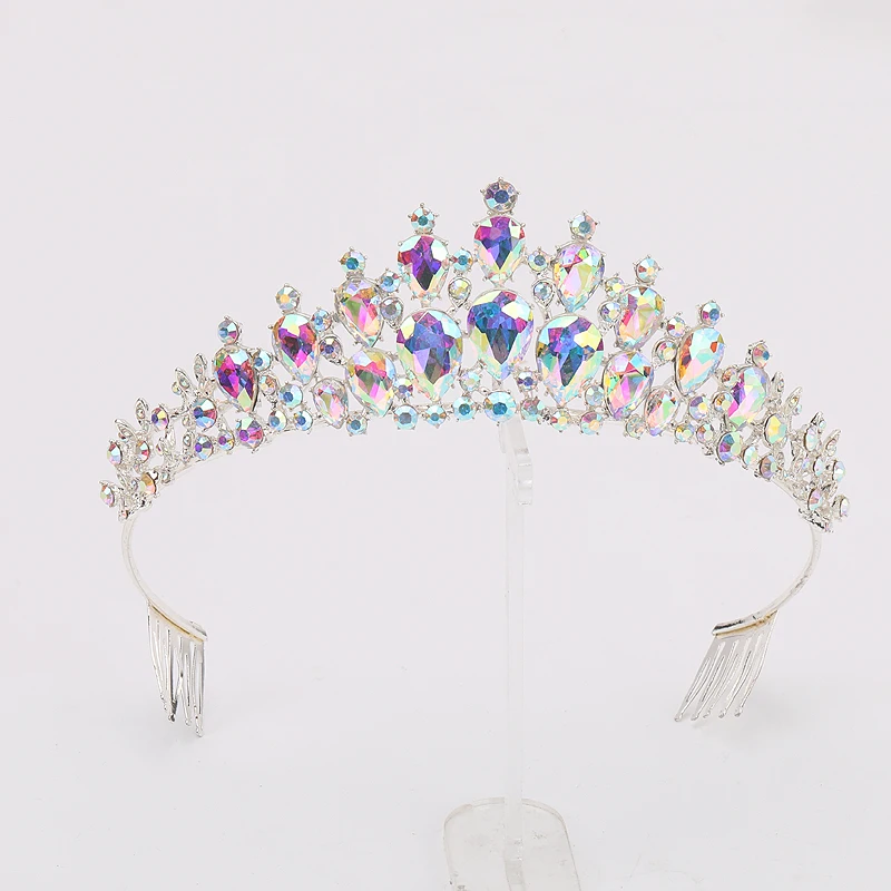 

New Crystal Vintage teardrop Tiaras and Crowns women Pageant Prom Diadem Hair Ornaments Wedding Hair Jewelry Accessories AB