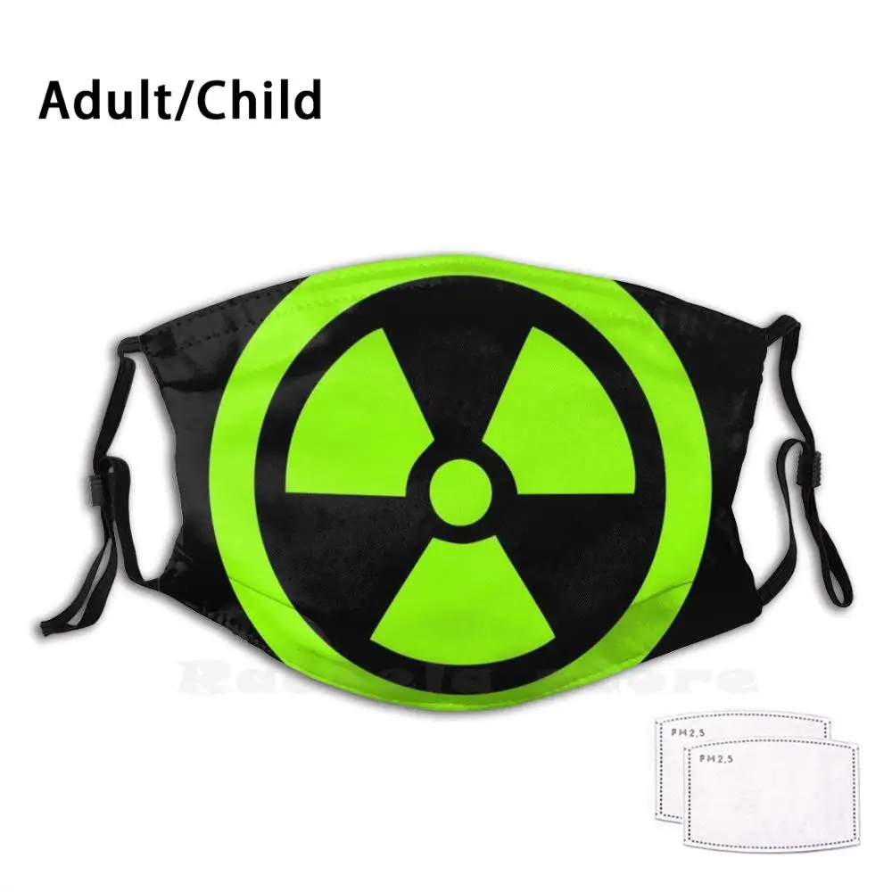 Fluo Green Radioactive Funny Print Reusable Pm2.407 Filter Face Mask Green Vivid Black Fluo Simple Teen Trends Trend Light Sign