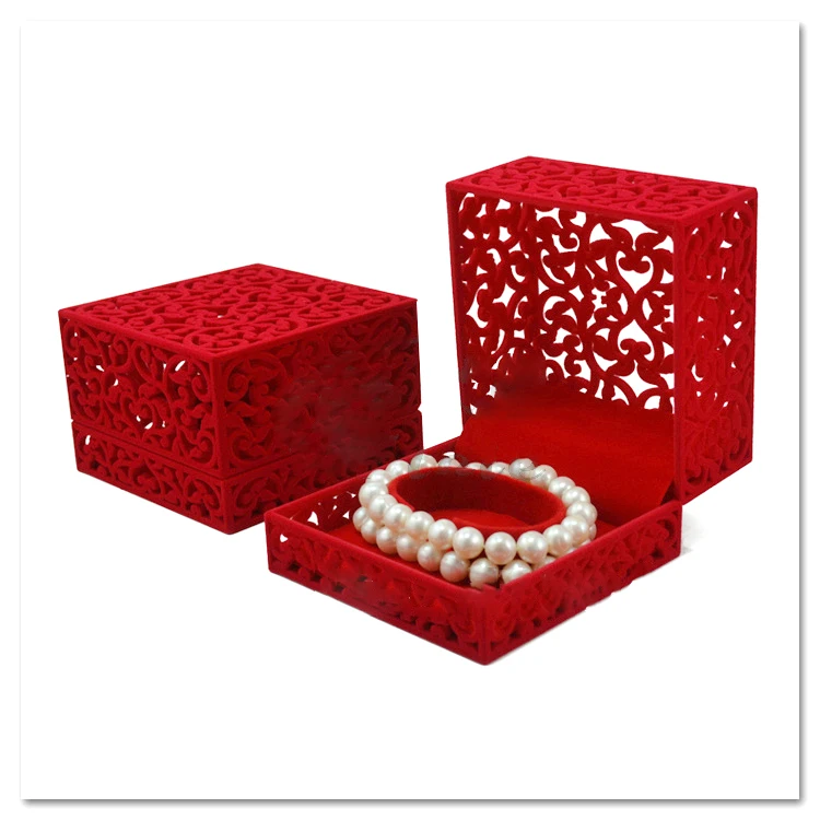 Wholesale 8.6x5.8x4.7 cm 6pcs/Lot Chinese Classical Hollow Out Red Jewelry Earrings Box,  Engraved Earrings Case