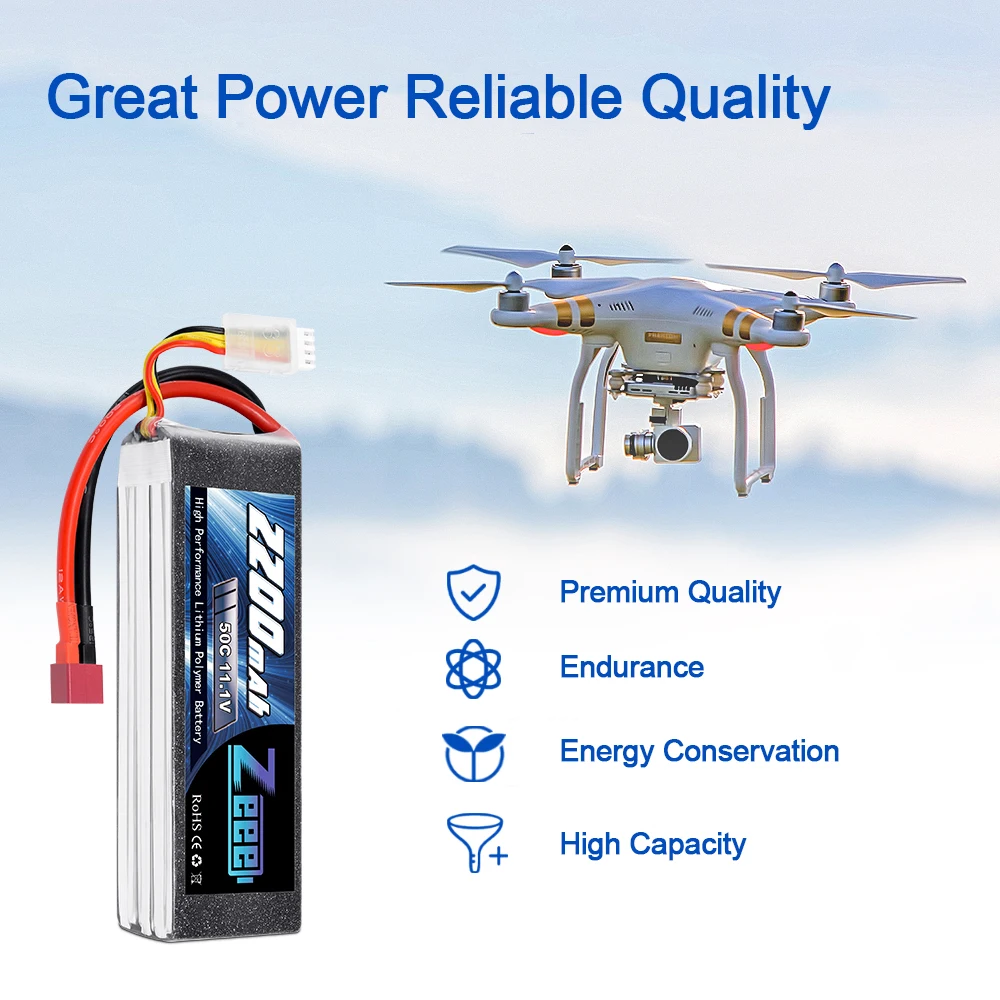 2pcs Zeee 3S 2200mAh LiPo Battery 11.1V 50C Softcase with Deans Plug for RC Car Helicopter Drone Boat Airplane RC Model Parts