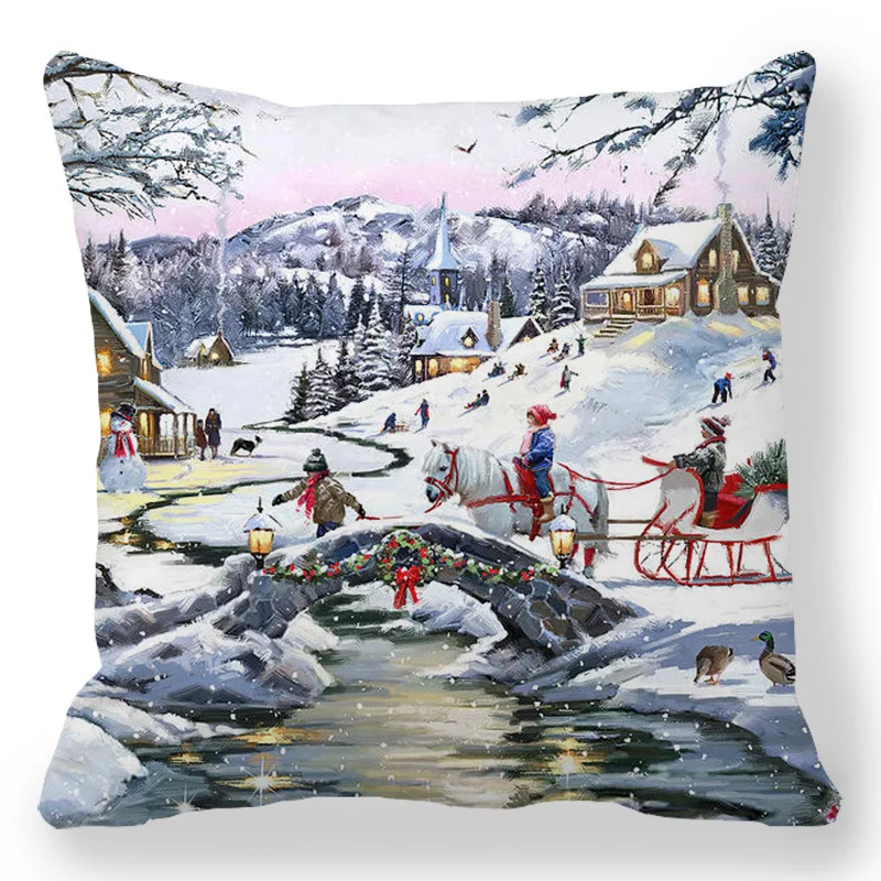 Christmas Decor Pillow Covers 45x45cm Animals Snowman Printed Cushion Cover Winter Holiday Party Decorative Pillowcase for Couch