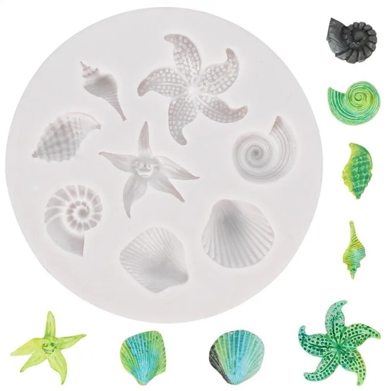 1PCS Cake Decorating Mold Tools DIY Sea Creatures Conch Starfish Shell Fondant Cake Candy Silicone Molds Creative DIY Chocolate