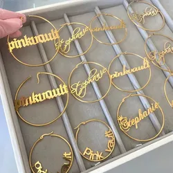 DOREMI-pendientes redondos de acero inoxidable 304 para mujer, aretes con letras, placa con nombre personalizado, antialérgicos, 25-100mm