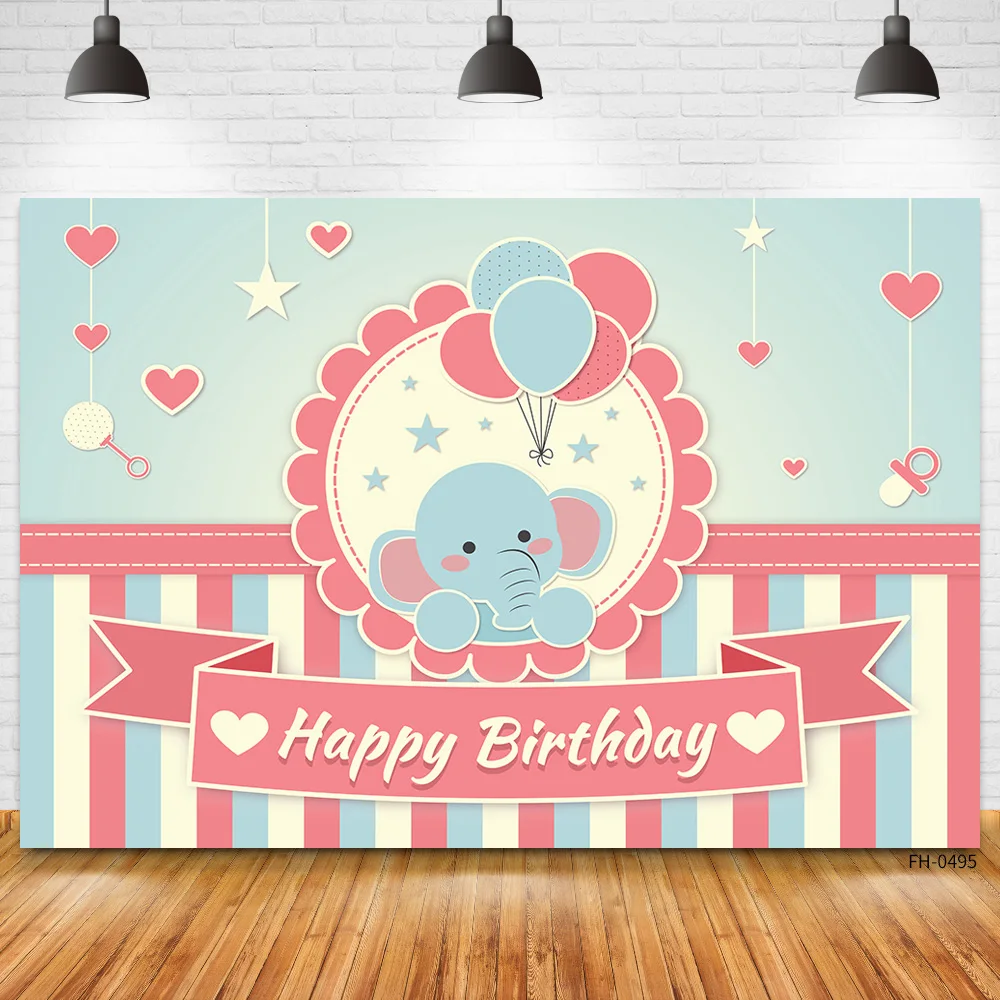 Custom Name Photo Studio Backdrops Elephant Balloon Theme Decor Photography Backgrounds For Newborn Baby Shower Birthday Party