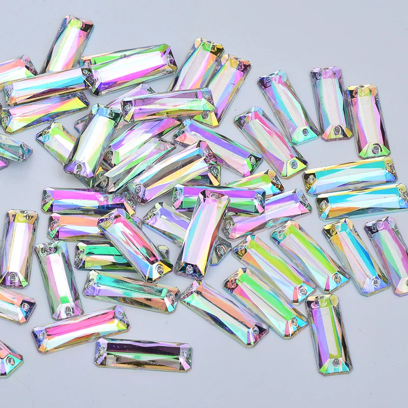 JUNAO 10mm Aquamarine AB Square Crystals Sew On Rhinestone Flatback Resin Gems Sewing Crystal Strass Beads for Clothes Crafts