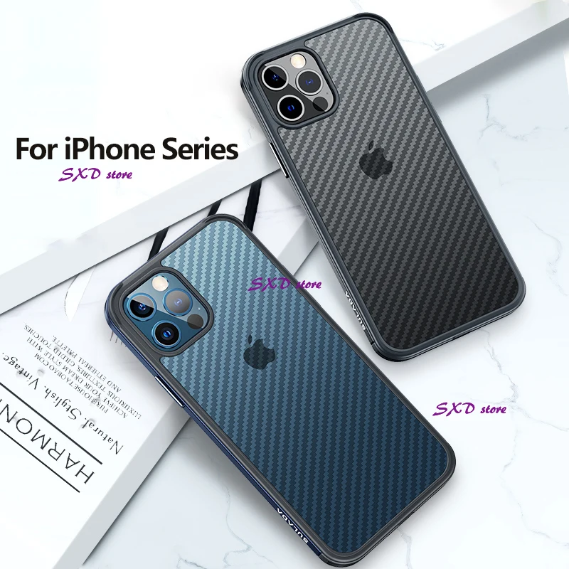 3D чехол из углеродного волокна для iPhone 12 Pro Max, металлический каркас, прозрачный чехол для телефона iPhone 11 12 Mini XS Max