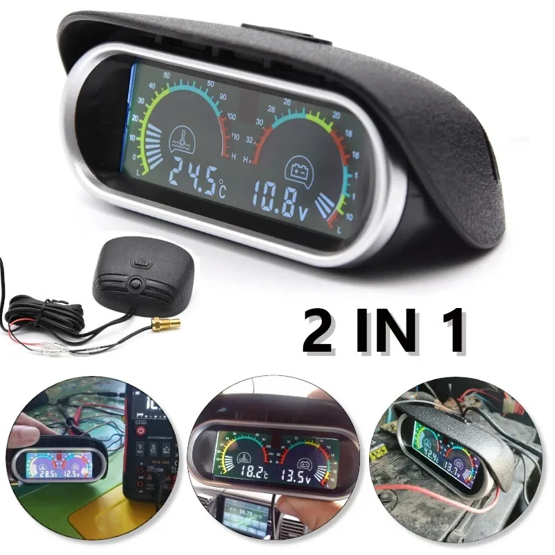 2 w 1 12v/24v LCD samochodowy cyfrowy miernik poziomy miernik temperatury wody miernik woltomierz wskaźniki napięcia z czujnikiem temperatury
