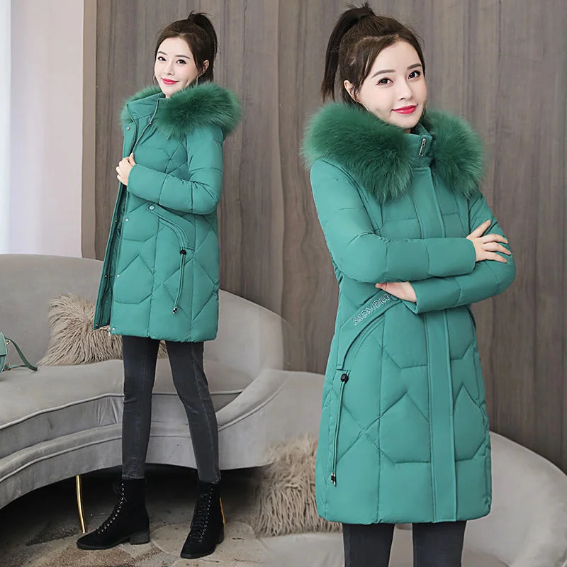 

NicePop Winter Jacket Women Parkas Mid-length Slim Down Cotton Padded Parka Female Jacket Hooded Thick Warm Ladies Outwear