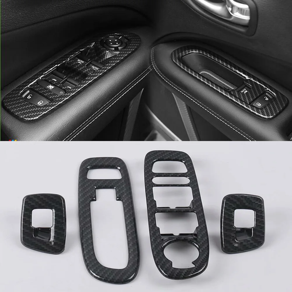 For Jeep Compass 2017 2018 2019 2020 Carbon Fiber Interior Accessories Window Lift Switch Button Cover Trims Door Armrest Panel