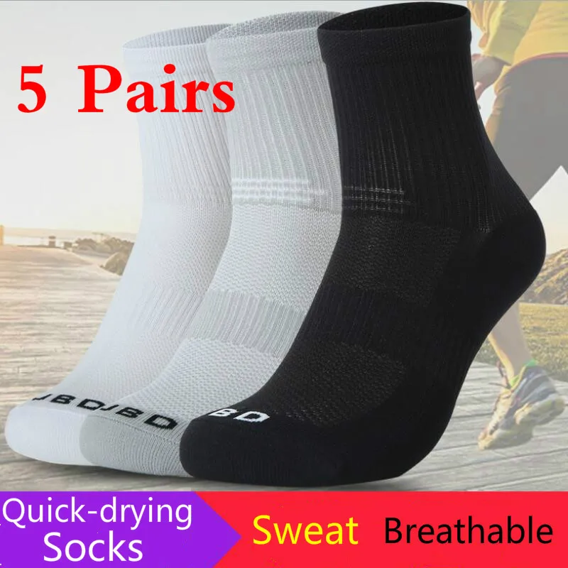 5 pairs Mens Cotton Ankle Socks Breathable Cushioning Active Trainer Sports Professional Outdoor Running Sock Plus Size 39-45