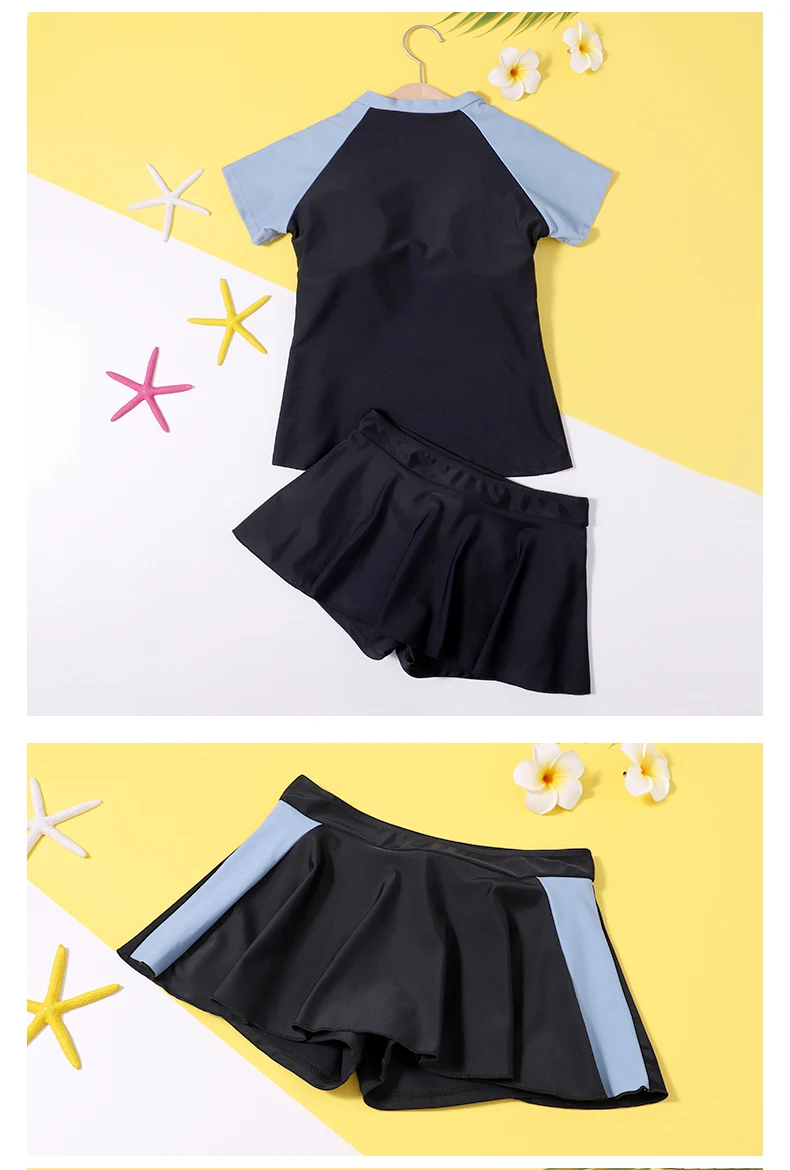 Fato de banho de 2 peças para adolescentes, maiô escolar, terno de verão,  saia de banho, roupas de praia, 10 a 16 anos - AliExpress, image size:790x1170
