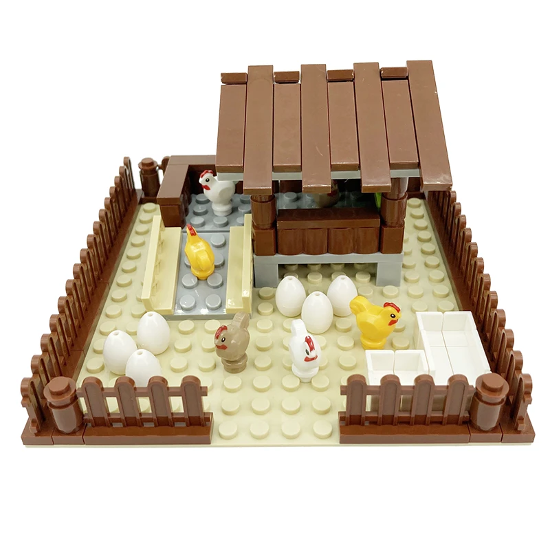 Casa de galinhas, blocos de construção de galinhas, casa de galinheiro, rocha, cidade moc, acessórios, modelo animal, fazenda, peças de tijolos, brinquedos para crianças