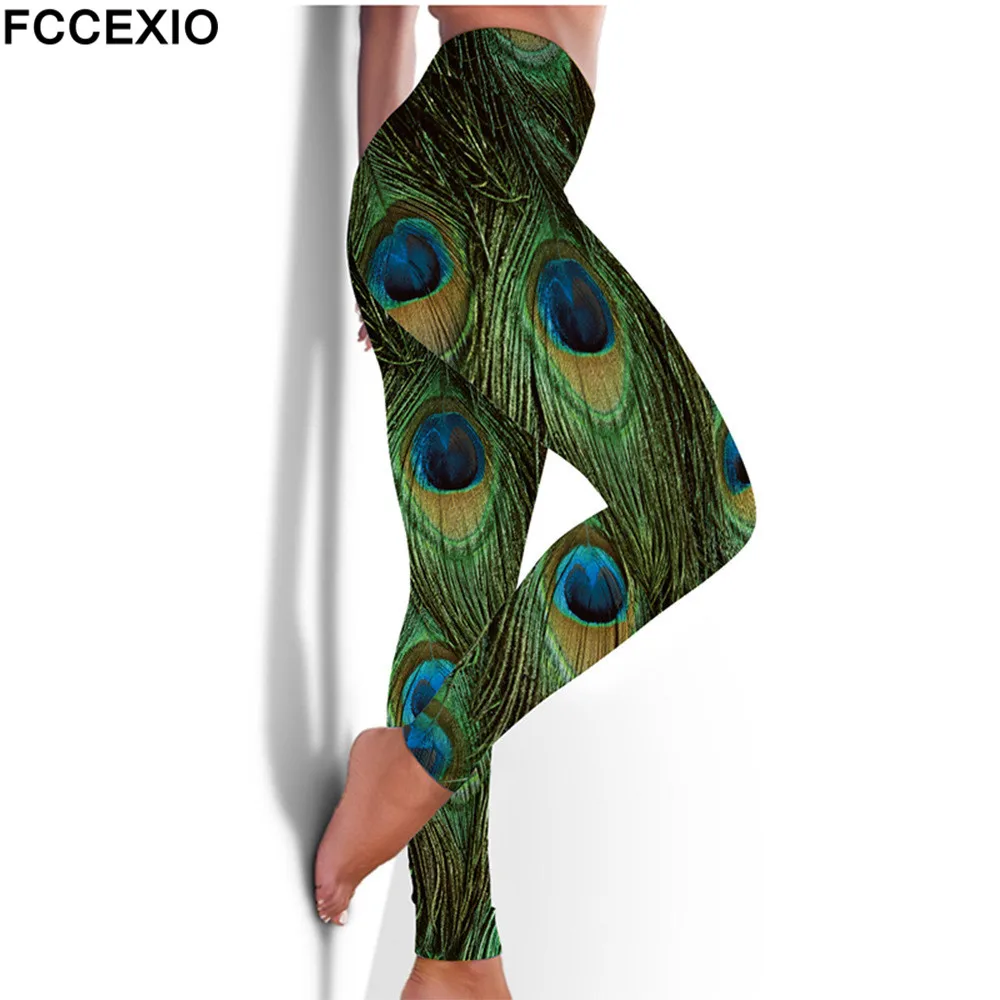 FCCEXIO Cao Cấp Tập Thể Dục Quần Legging Thun Con Công Lông Vũ Chim 3D In Gợi Cảm Quần Leggin Thường Ngày Tập Luyện Quần Thể Thao