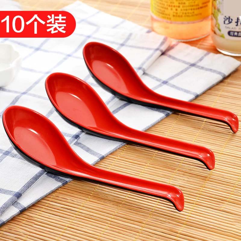 Wholesale 10pcs Kitchen Tableware Plastic Spoon Long Spoon Soup Spoons Melamine Spoon Red Black Noodles Spoon for Restaurant