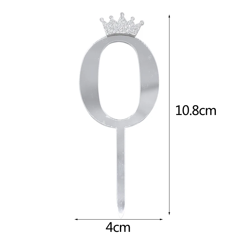 5/10Pcs Mirror Surface Cake Topper Acrylic Number 0-9 with Crown Kids Birthday Party Cake Decorating Wedding Anniversary Topper