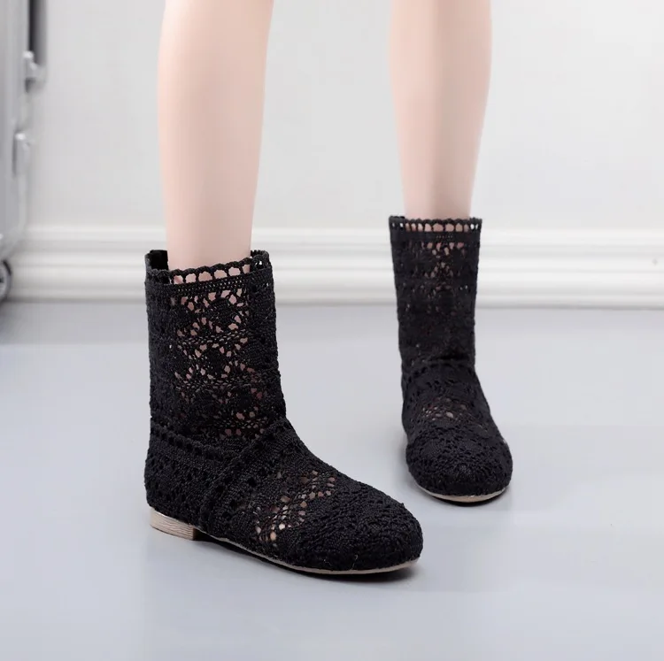 New red black women boots High quality breathable mesh summer ladies flat ankle boots  summer women\'s boots fashion Large size