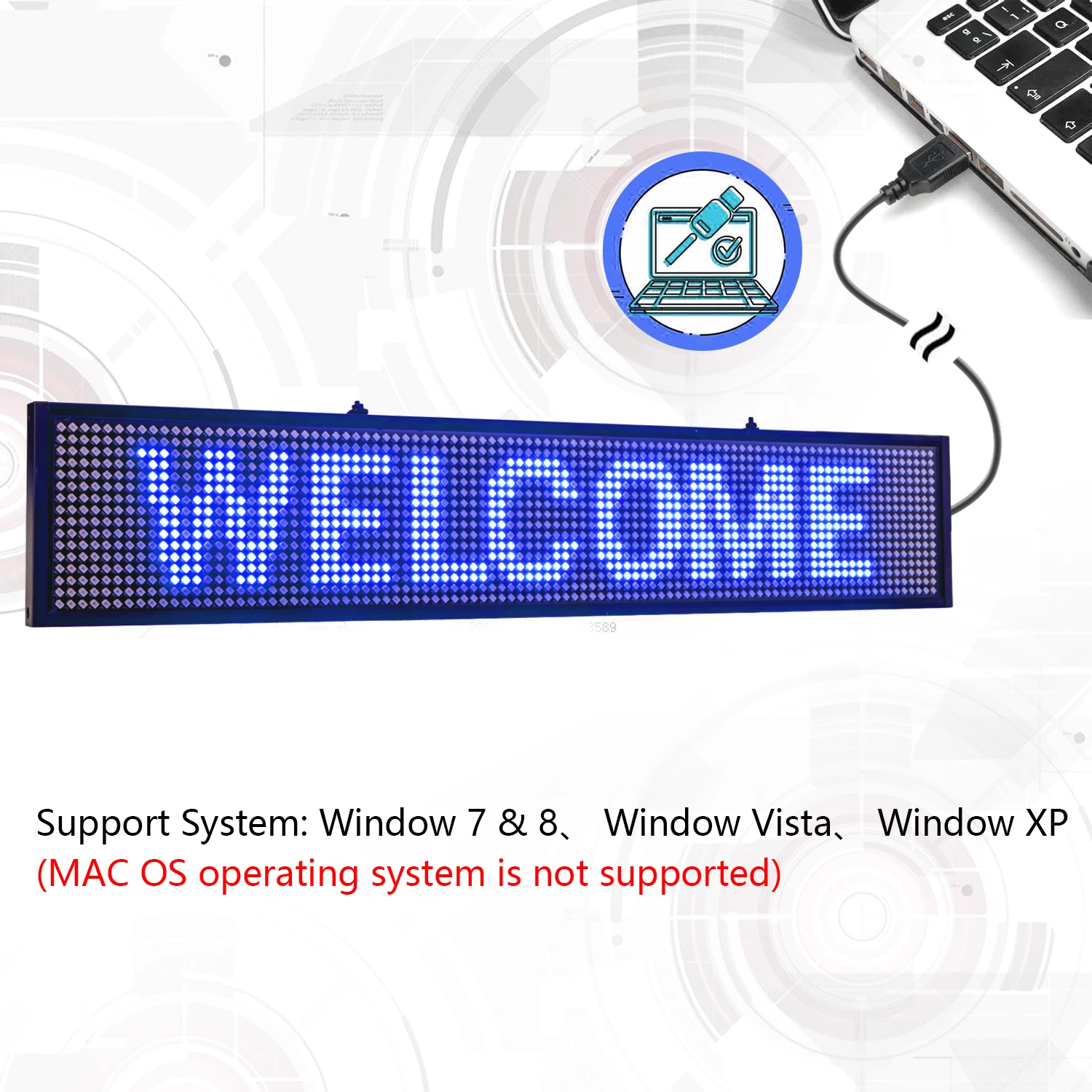 50CM/19.7Inch SMD P5WiFi Led Sign Module Programmable Scrolling Message LED Display Board with Metal Chain,Indoor Semi Outdoor