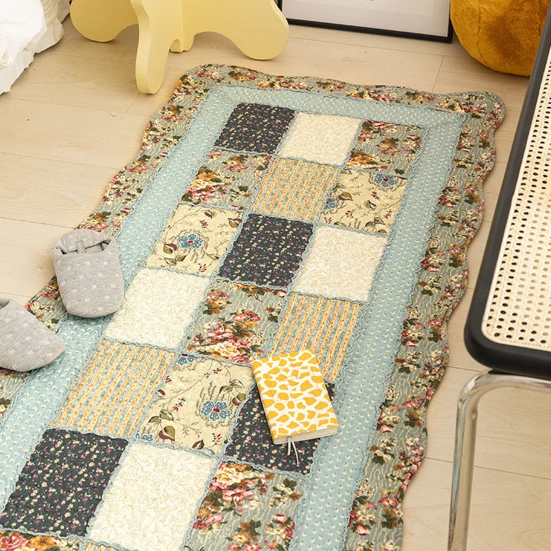 Cotton Carpet for Living Room Hand Patchwork Quilted Bedroom Kids Room Rugs Non Slip Floor Mat Kids Crawling Carpet Machine Wash