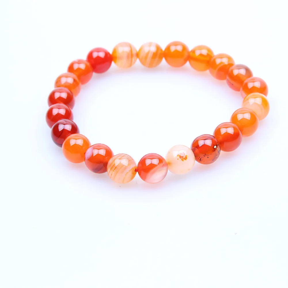 6mm 8mm 10mm 12mm Orange Natural Stone Bracelets Indian Agat Natural Stone Beaded Round Beaded Stretch Bracelets Bangles