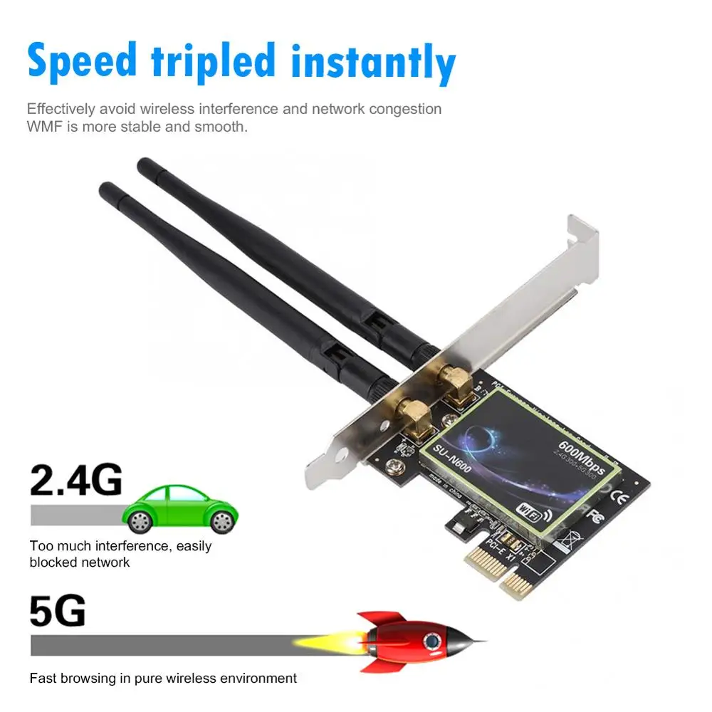 Dual Band 600Mbps PCI-E Wireless Network Card 2.4G/5GHz PCI Express 802.11 b/g/n Gigabit Ethernet WiFi Adapter For Desktop PC