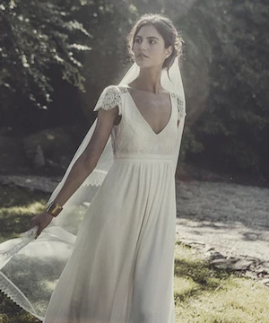 2025 Abito da sposa vintage con scollo a V in chiffon di pizzo da spiaggia con maniche corte elegante abito da sposa vestido de noiva abiti da sposa