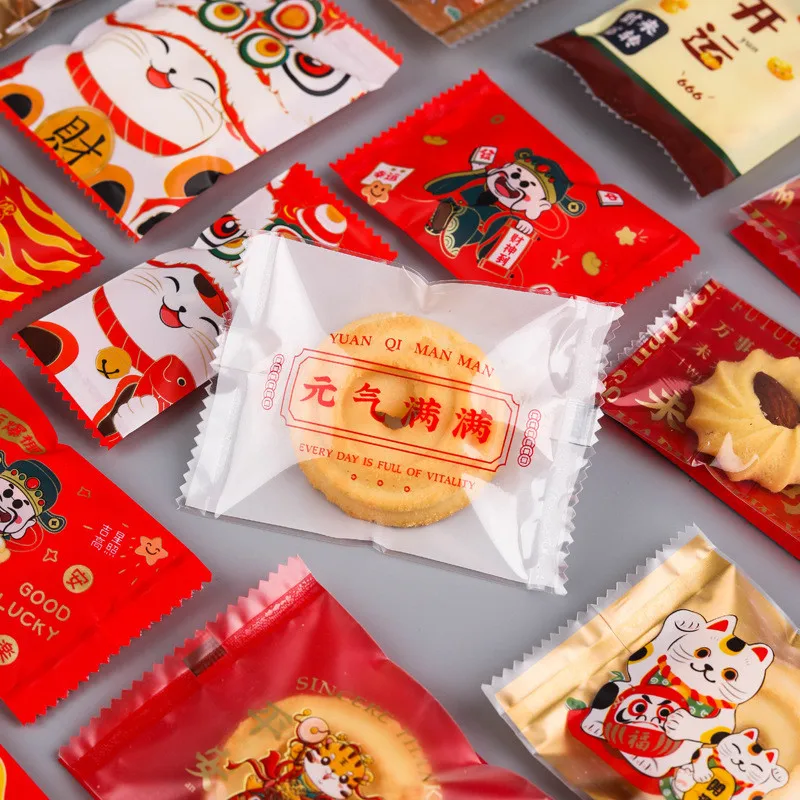 LBSISI Life New Year Almond Cookies Nougat Hot Seal Bag Of Sweet Candy Biscuit Packaging Spring Fastival Party Gift Lucky Pouch