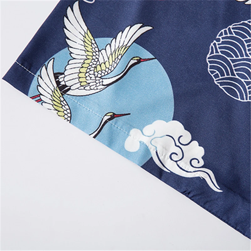 Bebovizi China Style Xiangyun Crane Print Streetwear Kimono Cardigan Robe Summer Men Women Haori Obi Japanese Tradition Clothing