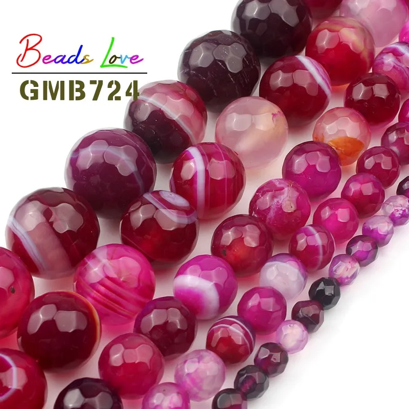 الحجر الطبيعي الأوجه الفوشيه مخطط العقيق الجزع جولة فضفاض الخرز لصنع المجوهرات قلادة سوار ذاتي الصنع بالجملة 15 بوصة #3