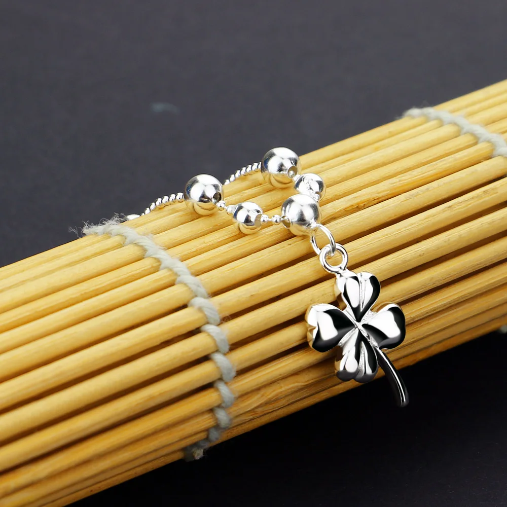 Bohemia Fashion Clover Anklets 100% 925 Sterling Silver Foot Beach Ball Anklets Women & Girl Barefoot Chain Jewelry Summer Gift