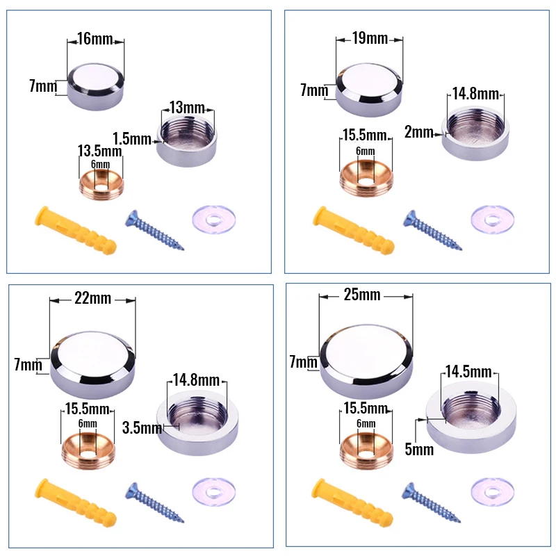KAK 4PCS cartellone decorazione chiodi elementi di fissaggio in vetro viti di fissaggio a specchio coperchi a vite in acciaio inossidabile