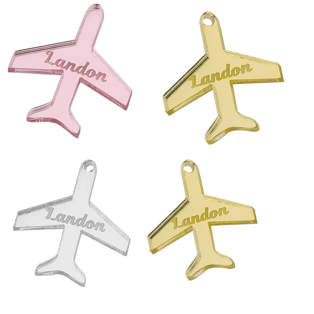 50Pcs Personalized Airplane Name Tags Acrylic Invitation Cards Chocolate Tag Logo Party Baby Shower Guest Wedding Decor