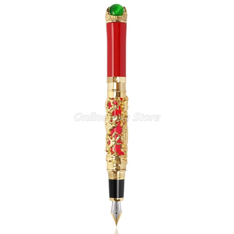 

Jinhao Ancient New Red Dragon King Pearl Carving Embossing Medium Nib Metal Barrel Fountain Pen Office School Stationery