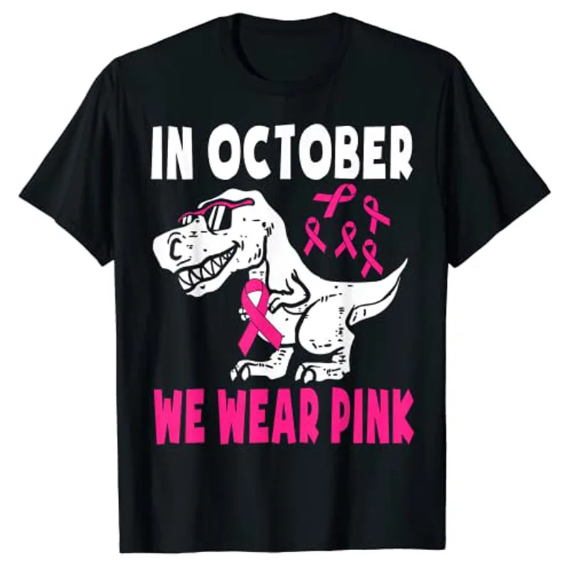 

In October We Wear Pink Breast Cancer Awareness Toddler Kids Dinosaur T-Shirt