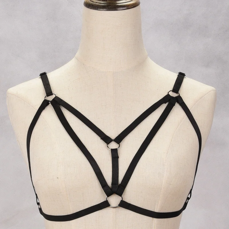 女性のためのサスペンダーベルト付きハーネスブラ,黒,セクシーなランジェリー,ゴスのレイブ,伸縮性,調整可能